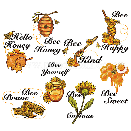 CRASPIRE Bee Happy Funny Stickers Honey Bee Window Decor Decals Bee Yourself Inspirational Quotes Bumblebee Wall Decals for Kitchen Office Fridge Decorations Party Supplies DIY-WH0345-013-1