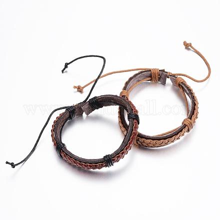 Adjustable Braided Cowhide Leather and Waxed Cord Multi-Strand Bracelets BJEW-G575-08-1