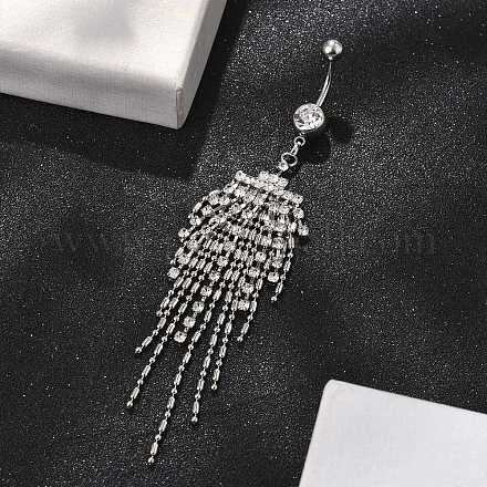 Сплав кристалл горный хрусталь подвеска изогнутая штанга живот кольца AJEW-R007-04P-03-1