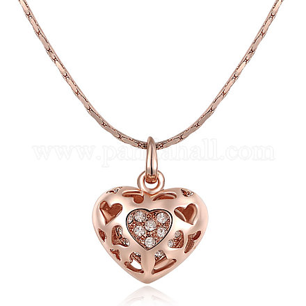Hollow Heart Rose Gold Plating Tin Alloy Pendant Necklaces NJEW-AA00064-28-1