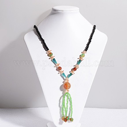 Стеклянные бусины агата бисером с ожерельями X-NJEW-E040-04-1