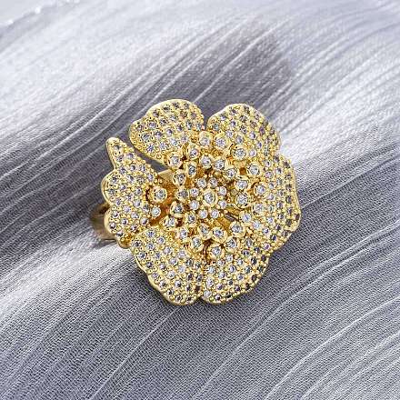 Латунные кольца-манжеты с микропаве и прозрачным цирконием для женщин RJEW-H248-04G-1