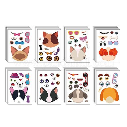 Creatcabin 48 foglio 8 stili crea una faccia adesivi per animali crea i tuoi cani adesivi per gatti mescola e abbina adesivi decalcomanie autoadesive per fai da te artigianato bomboniere per feste di compleanno forniture decorazioni DIY-WH0467-002-1