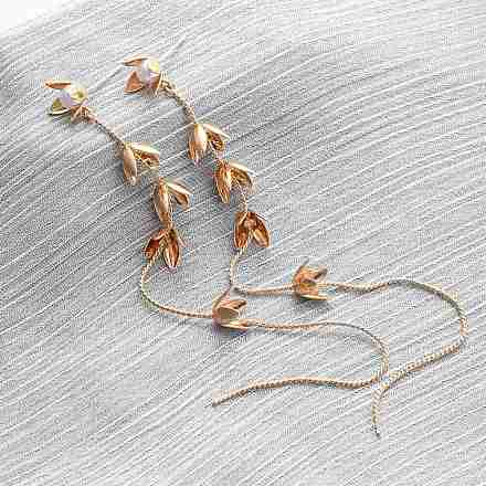 Серьги-гвоздики с кисточками из искусственного жемчуга из латуни и пластика EJEW-Z107-01G-1