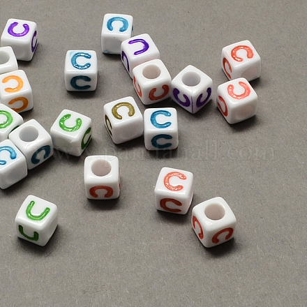 Perles européennes en acrylique de lettre colorées avec grand trou SACR-Q104-02C-1