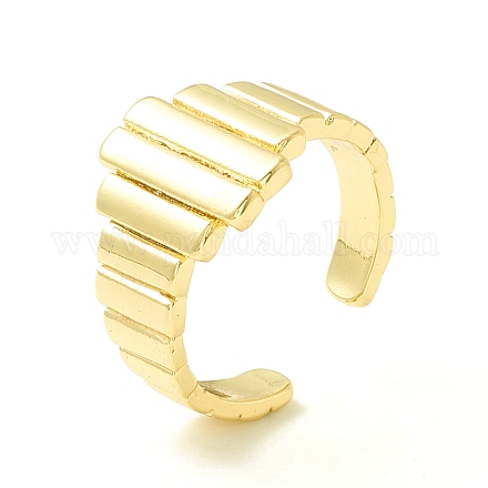 Brass Rectangle Wrapped Open Cuff Ring for Women RJEW-P027-02G-1