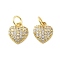 Brass Micro Pave Cubic Zirconia Pendants, Heart Charms, Lead Free & Cadmium Free, Long-Lasting Plated, Rack Plating, with Jump Ring, Real 18K Gold Plated, 10.5x9x3mm, Hole: 3.5mm