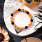 Halloween Theme Baking Painted Glass & Natural Black Onyx(Dyed & Heated) Round Beaded Stretch Bracelets, Alloy Black Enamel Bat Charm Bracelets for Women, Platinum, Colorful, Inner Diameter: 2-1/4 inch(5.6cm), Bat: 18x25.5x1.5mm