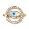 Rack Plating Brass Micro Pave Clear Cubic Zirconia Connector Charms, Evil Eye Link, with Shell Cabochon, Cadmium Free & Nickel Free & Lead Free, Ring, Real 18K Gold Plated, 25x20x4.5mm, Hole: 1.6mm