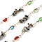 Brass Link Chains, with Glass & Natural Dalmatian Jasper Beads, Long-Lasting Plated, Soldered, Golden, with Spool, 13.5x5x2.5mm, about 16.40 Feet(5m)/Roll