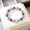 Pearlized Glass Pearl Round Beaded Link Bracelets for Women, Flat Round, Light Grey, 6.69 inch(17cm)