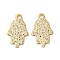 Brass Pendants, Palm, Real 24K Gold Plated, 9.8x6x0.5mm, Hole: 1mm