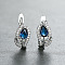 Brass Micro Pave Cubic Zirconia Hoop Earrings, Teardrop, Platinum, Marine Blue, 16x7mm