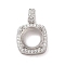 925 Sterling Silver Micro Pave Cubic Zirconia Pendant Setting, Open Back Settings , Square, 14x11x6mm, Hole: 3.5mm