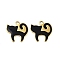 304 Stainless Steel Enamel Charms, Ion Plating(IP), Cat Shape Charms, Real 18K Gold Plated, Black, 12.5x13x1mm, Hole: 1.4mm