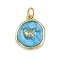 Brass Enamel Pendants, Flat Round, Real 18K Gold Plated, Rack Plating, Long-Lasting Plated, Cadmium Free & Lead Free, with Jump Ring, Sky Blue, 15.5x12.5x3mm, Hole: 3.6mm