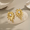 Stainless Steel Leaf Stud Earrings, with Imitation Pearl, Real 18K Gold Plated, 43x30mm