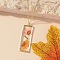Rectangle with Inner Flower Resin Pendant Iron Cable Chain Necklaces for Women, Golden, Sandy Brown, 17.72 inch(45cm)