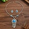 Flower Bohemian Ethnic Style Zinc Alloy & Resin Pendant Necklace & Dangle Earring Sets, Deep Sky Blue, 555mm