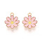 Alloy Enamel Pendants, Flower, Light Gold, Pink, 19x16x3.5mm, Hole: 1.8mm