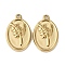 304 Stainless Steel Pendants, Oval with Flower, Ion Plating(IP), Real 18K Gold Plated, 18x11.5x2mm, Hole: 1.2mm