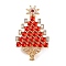 Christmas Tree Alloy Rhinestone Brooches for Backpack Clothes, Red, 70x40x5mm