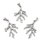Non-Tarnish 304 Stainless Steel Pendants, Leafy Branch Charms, Stainless Steel Color, 34x21x3mm, Hole: 6.5x3.5mm