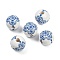 Spray Painted Wood European Beads, Large Hole Beads, Round with Imitation Blue and White Porcelain Pattern, Blue, 16mm, Hole: 4~4.5mm