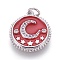 Brass Micro Pave Cubic Zirconia Pendants, with Enamel, Flat Round with Moon and Star, Platinum, Red, 18x16.5x2mm, Hole: 3.5mm