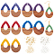 DIY Dangle Earring Making Kits, 12Pcs 6 Colors Resin & Wood Pendants, Two Tone, Teardrop, 28Pcs 2 Colors Brass Earring Hooks and 28Pcs 2 Style Jump Rings, Mixed Color