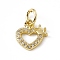 Brass Micro Pave Clear Cubic Zirconia Charms, Cadmium Free & Lead Free, with Open Jump Rings, Hollow Heart with Crown, Real 18K Gold Plated, 10x9x1.5mm, Ring: 5x0.8mm, Hole: 3mm