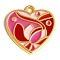 Zinc Alloy Enamel Pendants, Golden, Heart Charm, Pink, 25x25x2mm, Hole: 3mm