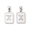 304 Stainless Steel Pave Shell Pendants, Rectangle Charm, Stainless Steel Color, Letter X, 17.5x12x1.5mm, Hole: 3x5mm