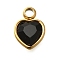 304 Stainless Steel with Rhinestone Pendants, Ion Plating(IP), Heart, Jet, 9.5x6.5x4.5mm, Hole: 1.6mm