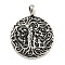 316 Surgical Stainless Steel Pendants, Flat Round with Tree Charm, Antique Silver, 38x30x5.5mm, Hole: 4x6mm
