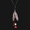 Alloy & Resin & Wood & Walnut Pendant Necklaces for Women, Antique Silver, Feather, 35.43 inch(90cm), Feather: 60x16mm