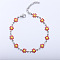 Daisy Alloy Enamel Link Chain Bracelets for Women, Platinum, FireBrick, 6-3/4 inch(17cm)