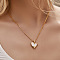 Brass Pave Natural Shell Pendant Necklaces for Women, Real 18K Gold Plated, Seashell Color, Heart, 17.13 inch(43.5cm)