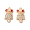 Brass Micro Pave Cubic Zirconia Pendants, Christmas Theme, Real 18K Gold Plated, with Enamel, Bell, 15x8x2.5mm, Hole: 1.5mm