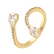 Teardrop Rack Plating Brass Micro Pave Cubic Zirconia Open Cuff Rings for Women, Cadmium Free & Lead Free, Long-Lasting Plated, Real 18K Gold Plated, Inner Diameter: 18mm