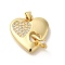 Rack Plating Brass with Cubic Zirconia Pendants, Long-Lasting Plated, Lead Free & Cadmium Free, Heart Charms, Real 18K Gold Plated, 30.5x23.5x3mm, Hole: 4x3.5mm
