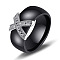Cross Brass Micro Pave Clear Cubic Zirconia with Porcelain Finger Rings, Platinum, Black, US Size 11(20.6mm)