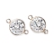 925 Streling Silver Pave Cubic Zirconia Birthstone Connector Charms, Flat Round, Clear, 10.5x6.5x3.5mm, Hole: 0.9mm