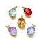 Brass Glass Charms, Oval Charms, With Jump Rings Loop, Lead Free & Cadmium Free, Rack Plating, Lasting Plated, Faceted, Real 18K Gold Plated, 14x10x7.5mm, Hole: 2mm