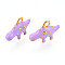 304 Stainless Steel Pendants, with Enamel, Real 14K Gold Plated, Dinosaur Charm, Ion Plating(IP), Lilac, 11x15.5x5mm, Hole: 1.6~1.8mm