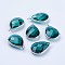 Brass Glass Pendants, Faceted, teardrop, Platinum, Teal, 29x19x7mm, Hole: 2.5mm