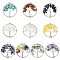 10Pcs 10 Styles Chakra Natural Mixed Stone Tree fo Life Pendants, Iron Ring Chip Gems Tree Charms, Platinum, Mixed Color, 30mm, 1pc/style