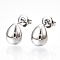 Non-Tarnish 304 Stainless Steel Stud Earrings, Teardrop, Stainless Steel Color, 10x8mm