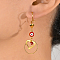 Fashionable Brass Heart with Evil Eye Tassels Hoop Earrings, Real 18K Gold Plated, 57x19mm
