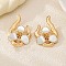 Flower Iron Enamel Stud Earrings, Golden, Left and Right, White, 51x37mm